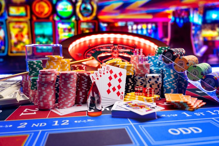 Casino set with Roulette, cards, dice and chips